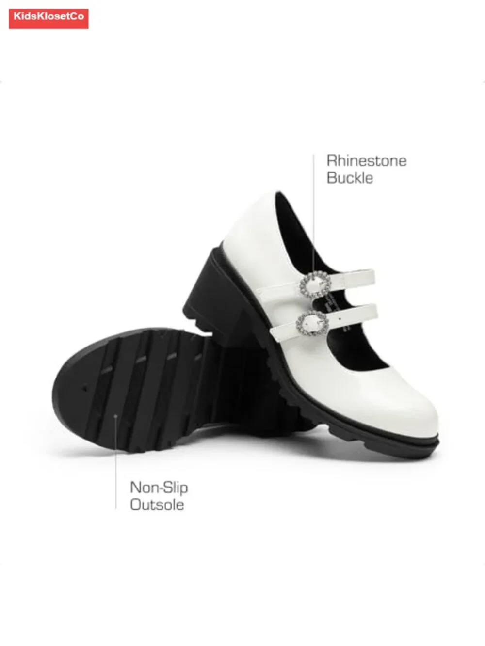 Girls Mary Jane Flats Chunky Heel Faux Leather School Party Dress Shoes Double